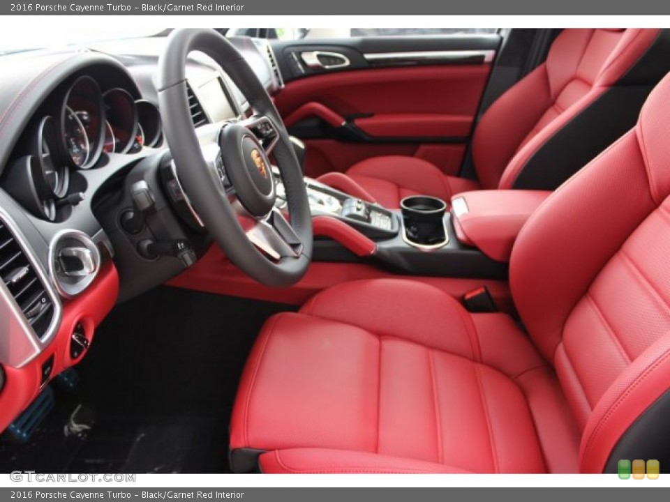 Black/Garnet Red Interior Front Seat for the 2016 Porsche Cayenne Turbo #105698348