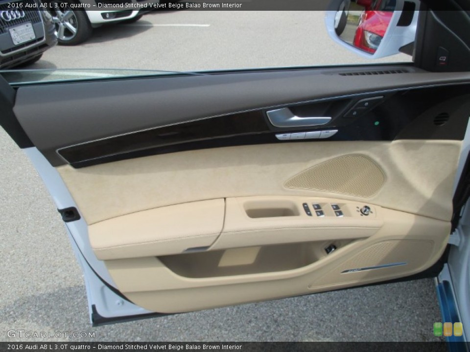 Diamond Stitched Velvet Beige Balao Brown Interior Door Panel for the 2016 Audi A8 L 3.0T quattro #106129777