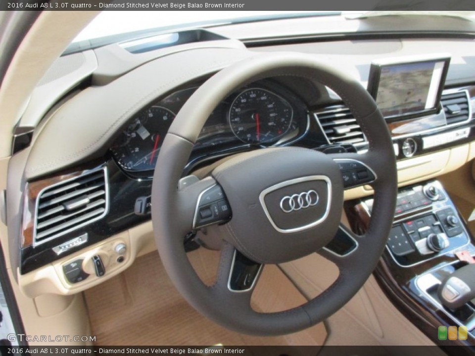 Diamond Stitched Velvet Beige Balao Brown Interior Steering Wheel for the 2016 Audi A8 L 3.0T quattro #106129984