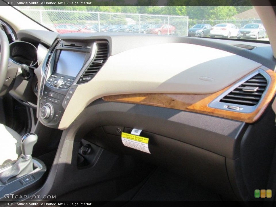 Beige Interior Dashboard for the 2016 Hyundai Santa Fe Limited AWD #106610840