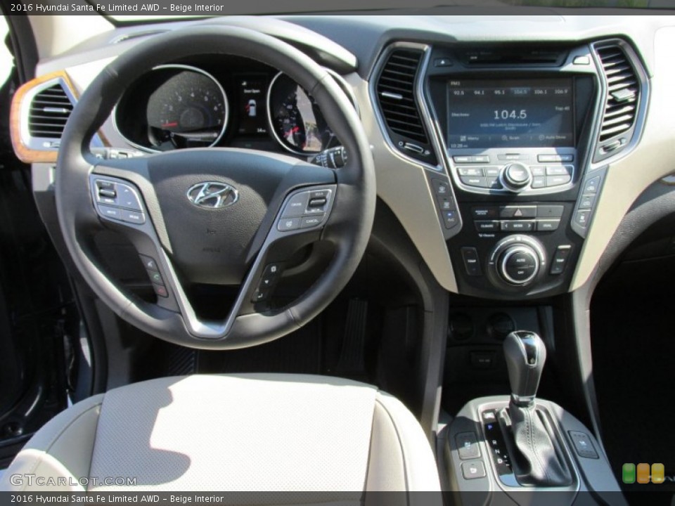 Beige Interior Dashboard for the 2016 Hyundai Santa Fe Limited AWD #106611053