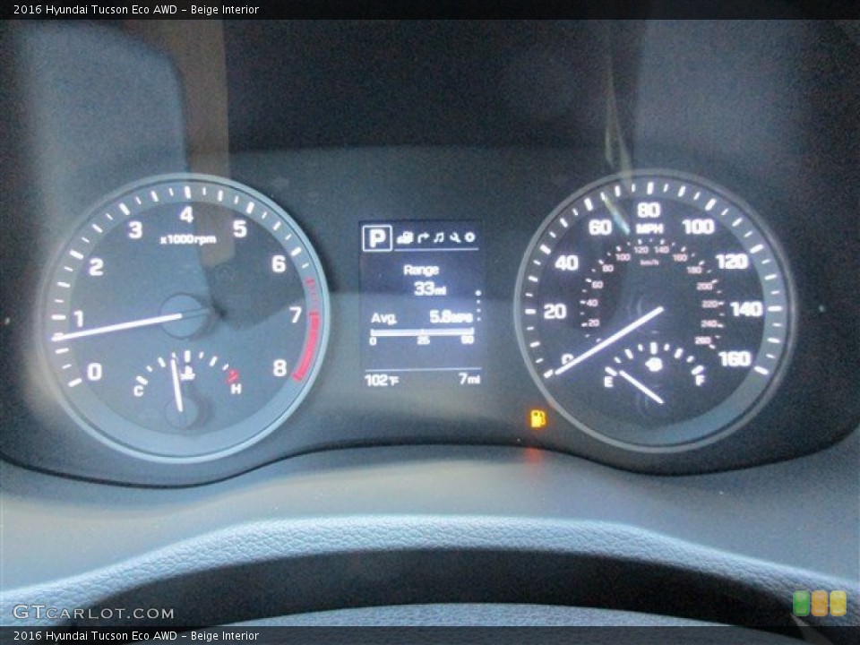 Beige Interior Gauges for the 2016 Hyundai Tucson Eco AWD #106630525
