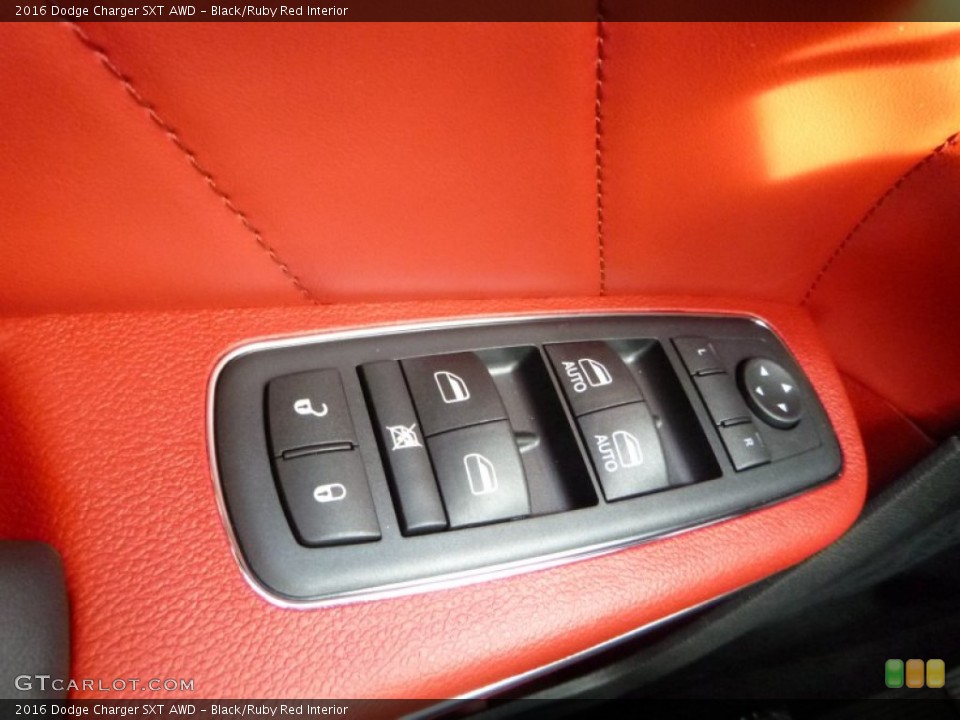 Black/Ruby Red Interior Controls for the 2016 Dodge Charger SXT AWD #107761304