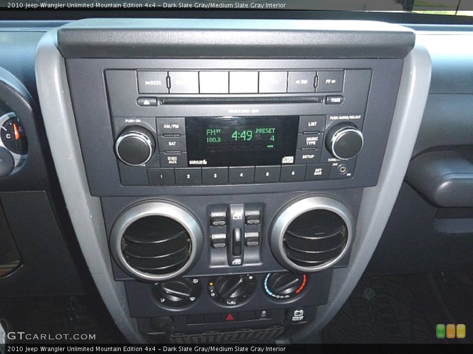 Dark Slate Gray/Medium Slate Gray Interior Controls for the 2010 Jeep Wrangler Unlimited Mountain Edition 4x4 #107844990