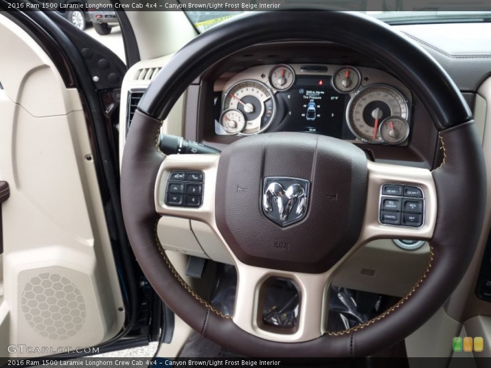 Canyon Brown/Light Frost Beige Interior Steering Wheel for the 2016 Ram 1500 Laramie Longhorn Crew Cab 4x4 #108123471