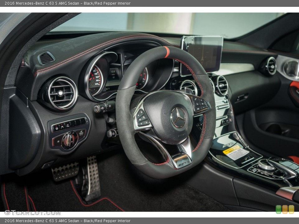 Black/Red Pepper Interior Steering Wheel for the 2016 Mercedes-Benz C 63 S AMG Sedan #108322533