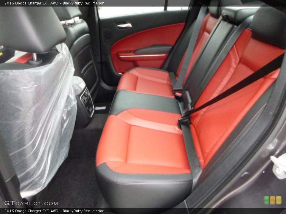 Black/Ruby Red Interior Rear Seat for the 2016 Dodge Charger SXT AWD #108328251