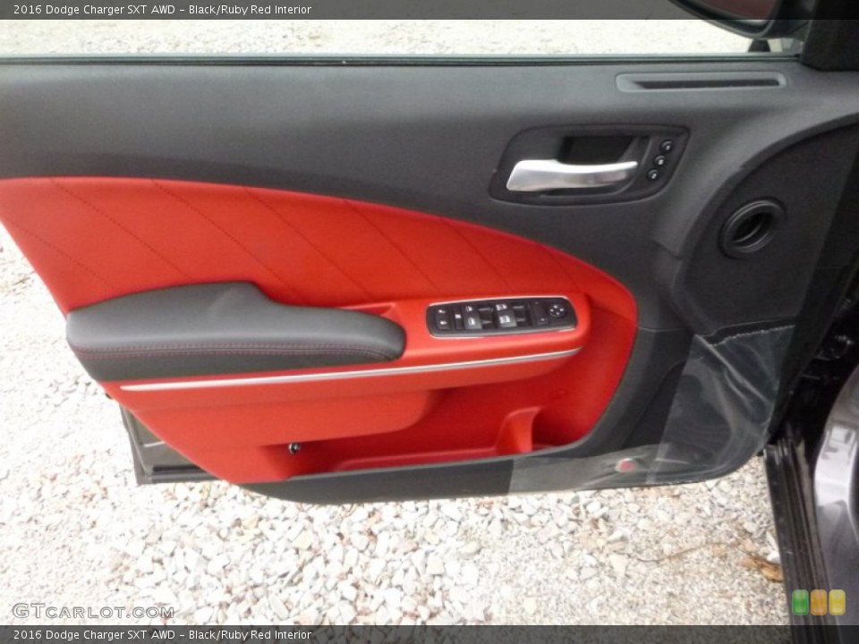 Black/Ruby Red Interior Door Panel for the 2016 Dodge Charger SXT AWD #108328502