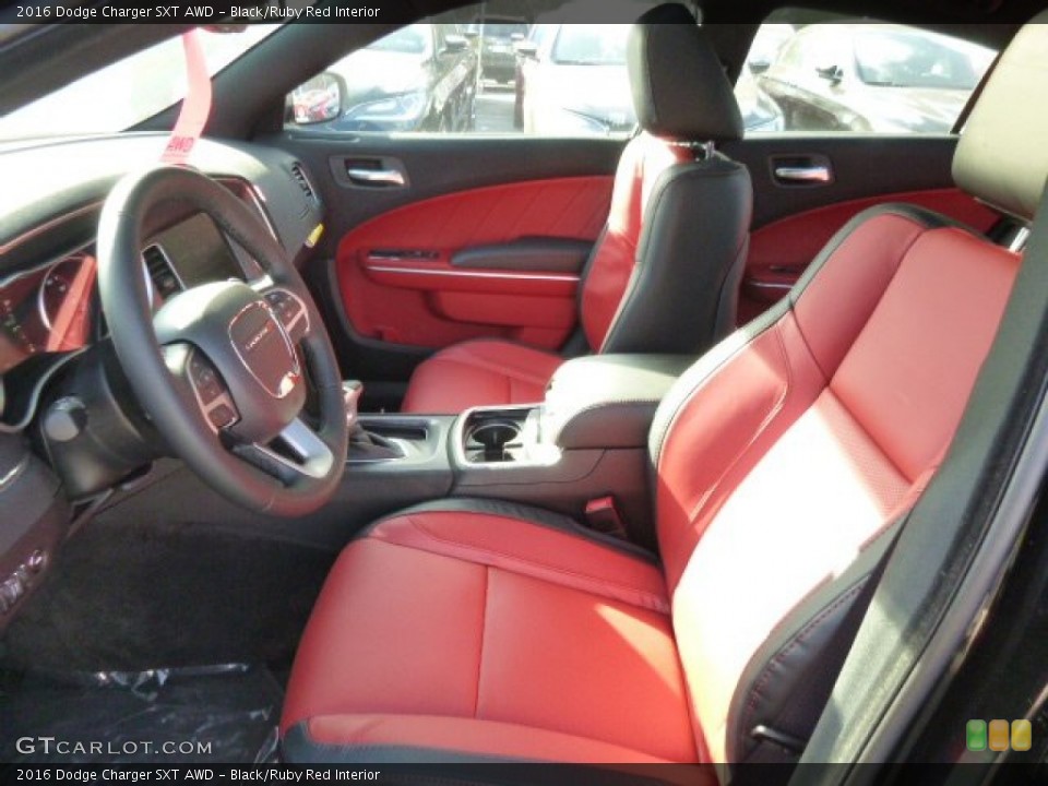 Black/Ruby Red Interior Photo for the 2016 Dodge Charger SXT AWD #108483620