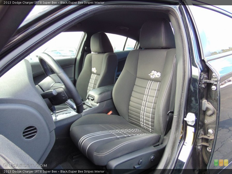 Black/Super Bee Stripes Interior Front Seat for the 2013 Dodge Charger SRT8 Super Bee #110406490