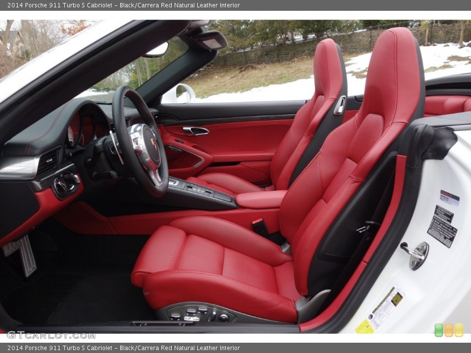 Black/Carrera Red Natural Leather Interior Front Seat for the 2014 Porsche 911 Turbo S Cabriolet #110721706
