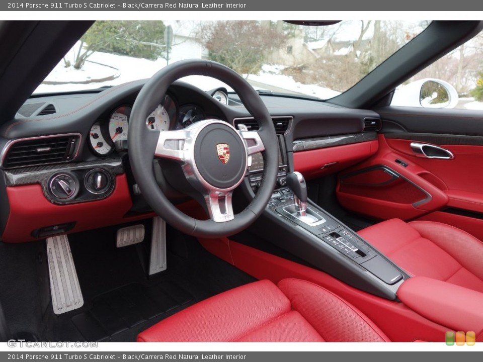 Black/Carrera Red Natural Leather Interior Prime Interior for the 2014 Porsche 911 Turbo S Cabriolet #110722006
