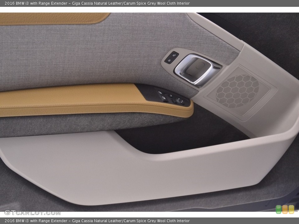 Giga Cassia Natural Leather/Carum Spice Grey Wool Cloth Interior Door Panel for the 2016 BMW i3 with Range Extender #111858773