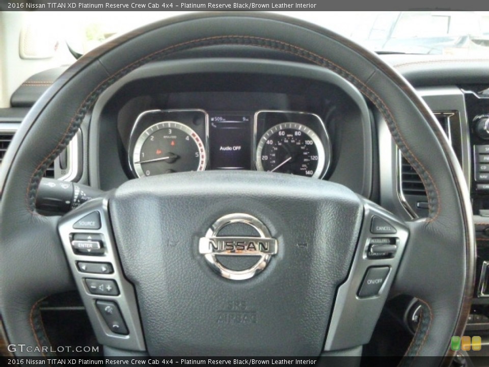 Platinum Reserve Black/Brown Leather Interior Steering Wheel for the 2016 Nissan TITAN XD Platinum Reserve Crew Cab 4x4 #113558776