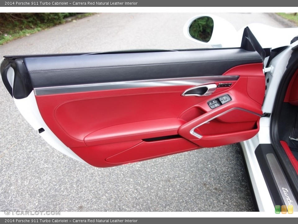 Carrera Red Natural Leather Interior Door Panel for the 2014 Porsche 911 Turbo Cabriolet #116128660
