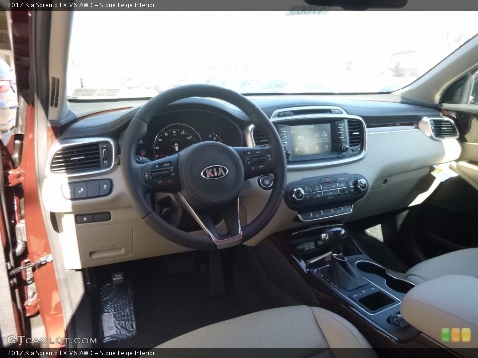Stone Beige Interior Dashboard for the 2017 Kia Sorento EX V6 AWD #116163284