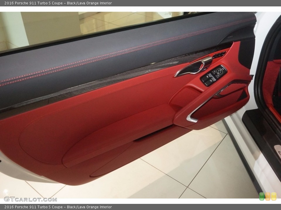 Black/Lava Orange Interior Door Panel for the 2016 Porsche 911 Turbo S Coupe #116217540