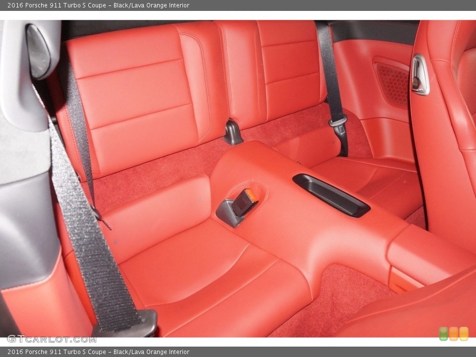 Black/Lava Orange Interior Rear Seat for the 2016 Porsche 911 Turbo S Coupe #116217654