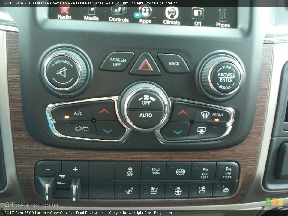 Canyon Brown/Light Frost Beige Interior Controls for the 2017 Ram 3500 Laramie Crew Cab 4x4 Dual Rear Wheel #116736445