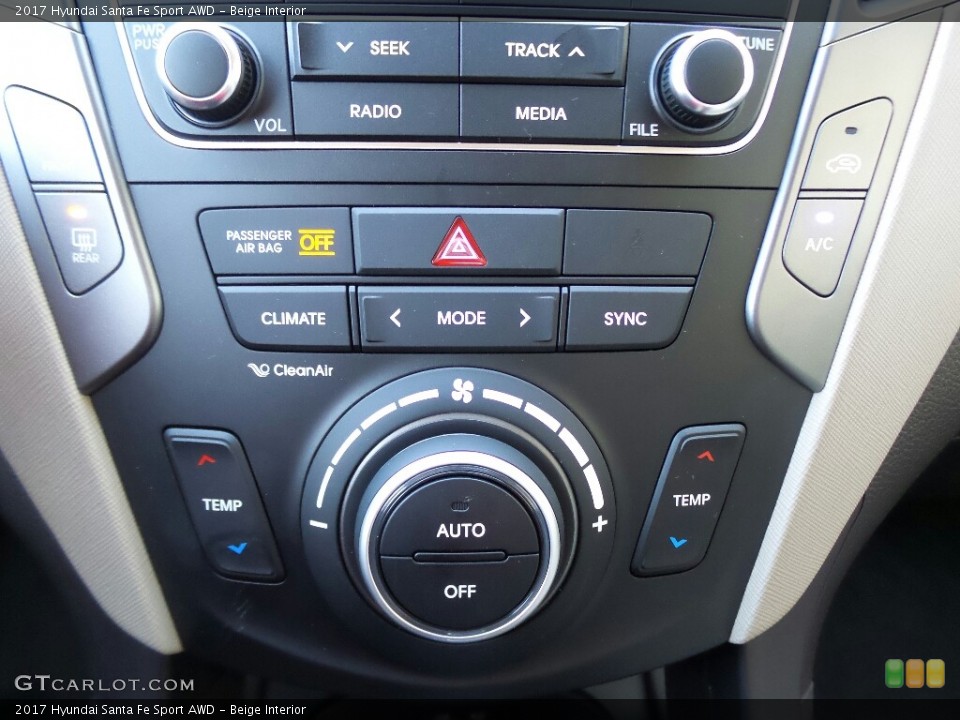 Beige Interior Controls for the 2017 Hyundai Santa Fe Sport AWD #117010988