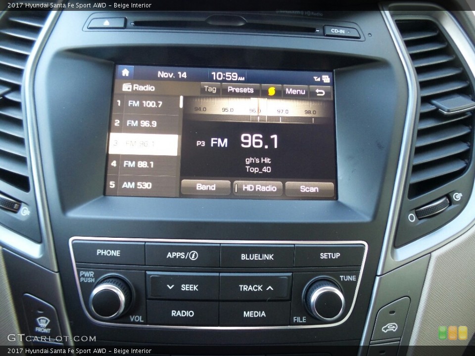 Beige Interior Audio System for the 2017 Hyundai Santa Fe Sport AWD #117011858