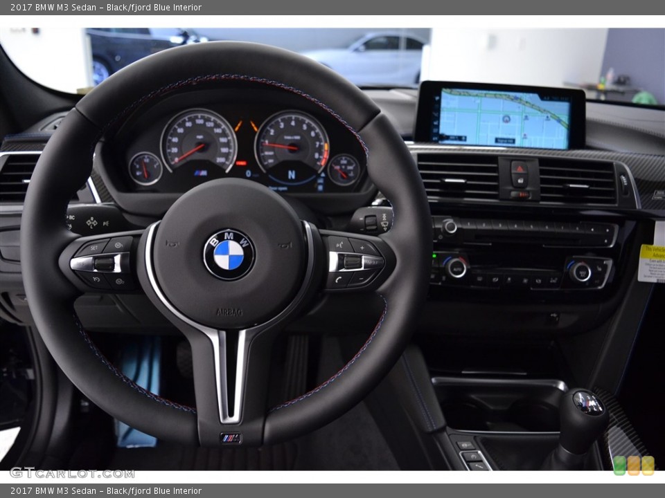 Black/fjord Blue Interior Steering Wheel for the 2017 BMW M3 Sedan #117347581