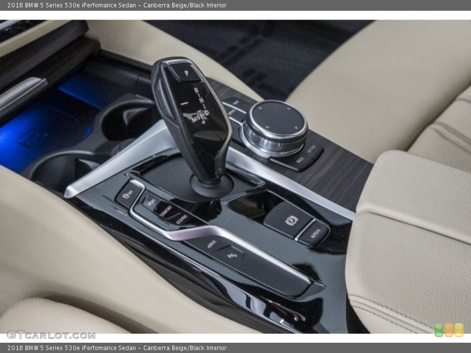 Canberra Beige/Black Interior Transmission for the 2018 BMW 5 Series 530e iPerfomance Sedan #120540795