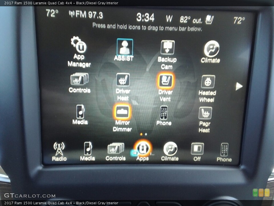 Black/Diesel Gray Interior Controls for the 2017 Ram 1500 Laramie Quad Cab 4x4 #121049510