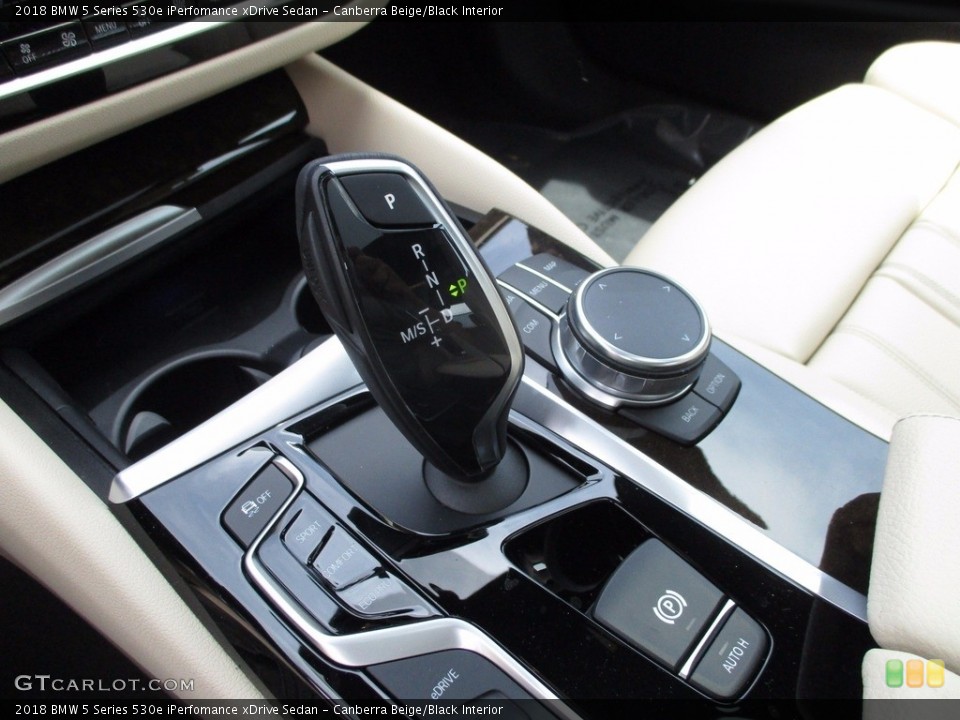 Canberra Beige/Black Interior Transmission for the 2018 BMW 5 Series 530e iPerfomance xDrive Sedan #121067730