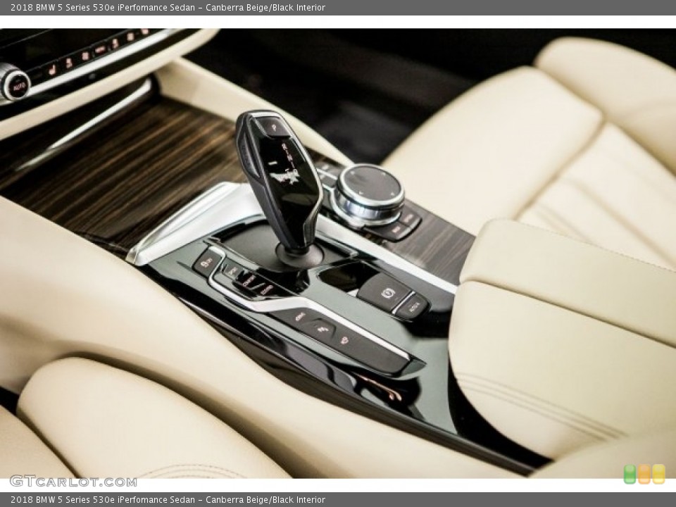 Canberra Beige/Black Interior Transmission for the 2018 BMW 5 Series 530e iPerfomance Sedan #121563333