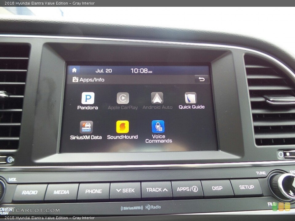 Gray Interior Controls for the 2018 Hyundai Elantra Value Edition #121752982