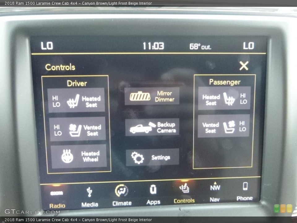 Canyon Brown/Light Frost Beige Interior Controls for the 2018 Ram 1500 Laramie Crew Cab 4x4 #122745071