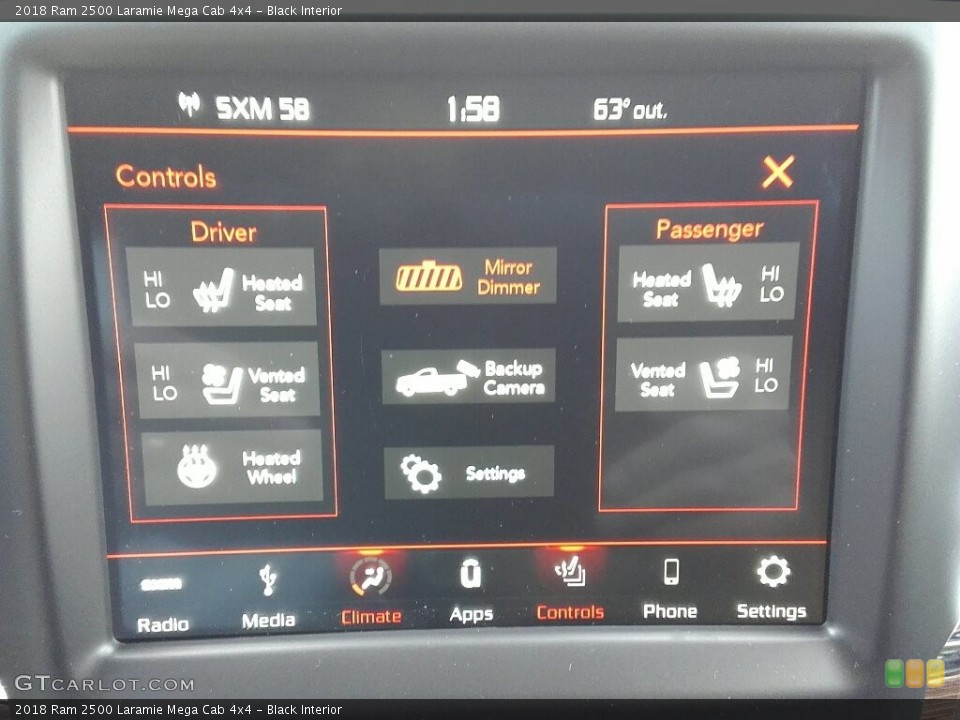 Black Interior Controls for the 2018 Ram 2500 Laramie Mega Cab 4x4 #122756486