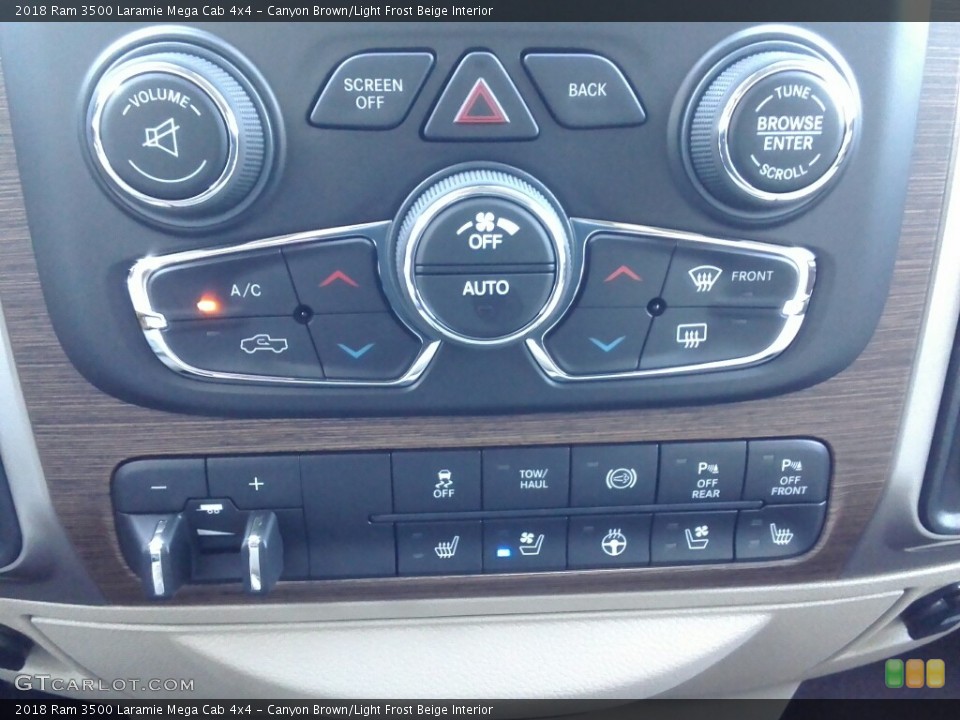 Canyon Brown/Light Frost Beige Interior Controls for the 2018 Ram 3500 Laramie Mega Cab 4x4 #122997435