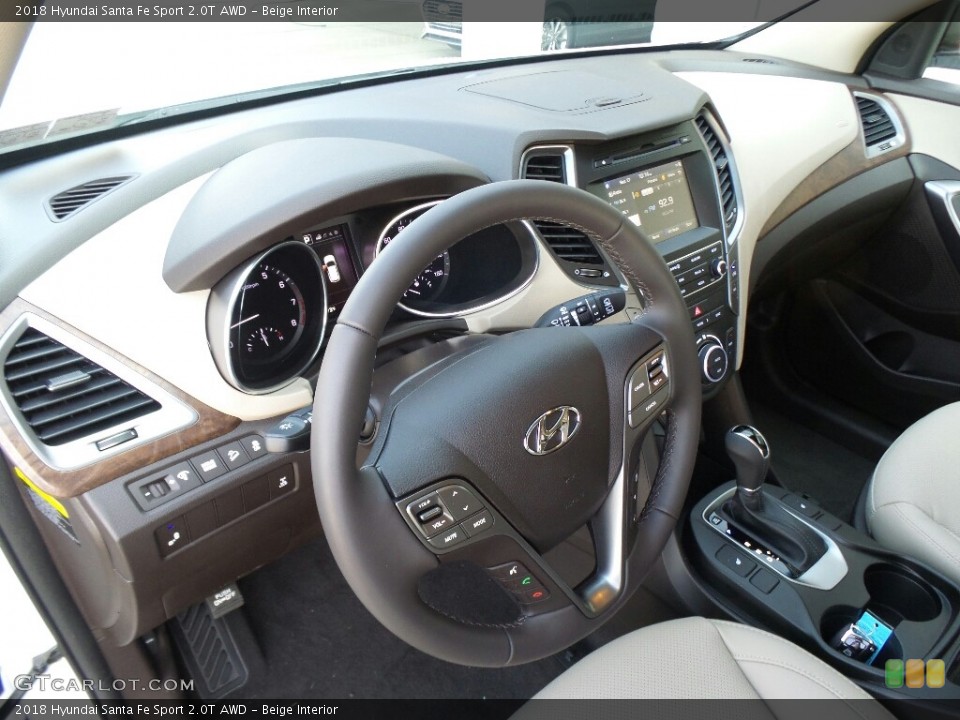 Beige Interior Dashboard for the 2018 Hyundai Santa Fe Sport 2.0T AWD #122997945