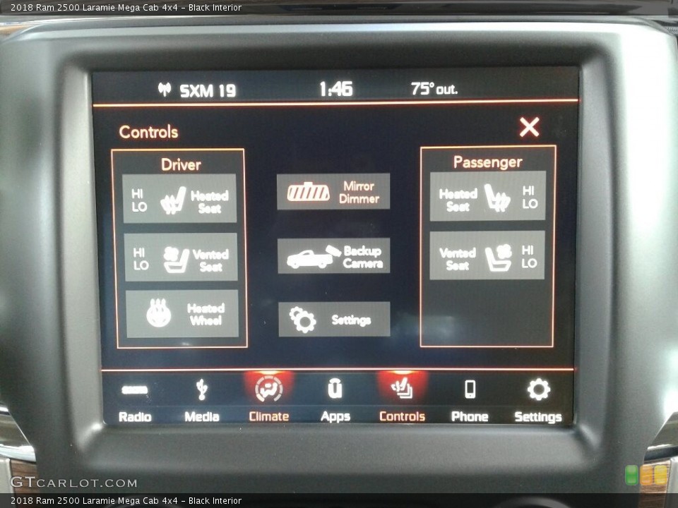 Black Interior Controls for the 2018 Ram 2500 Laramie Mega Cab 4x4 #123203577