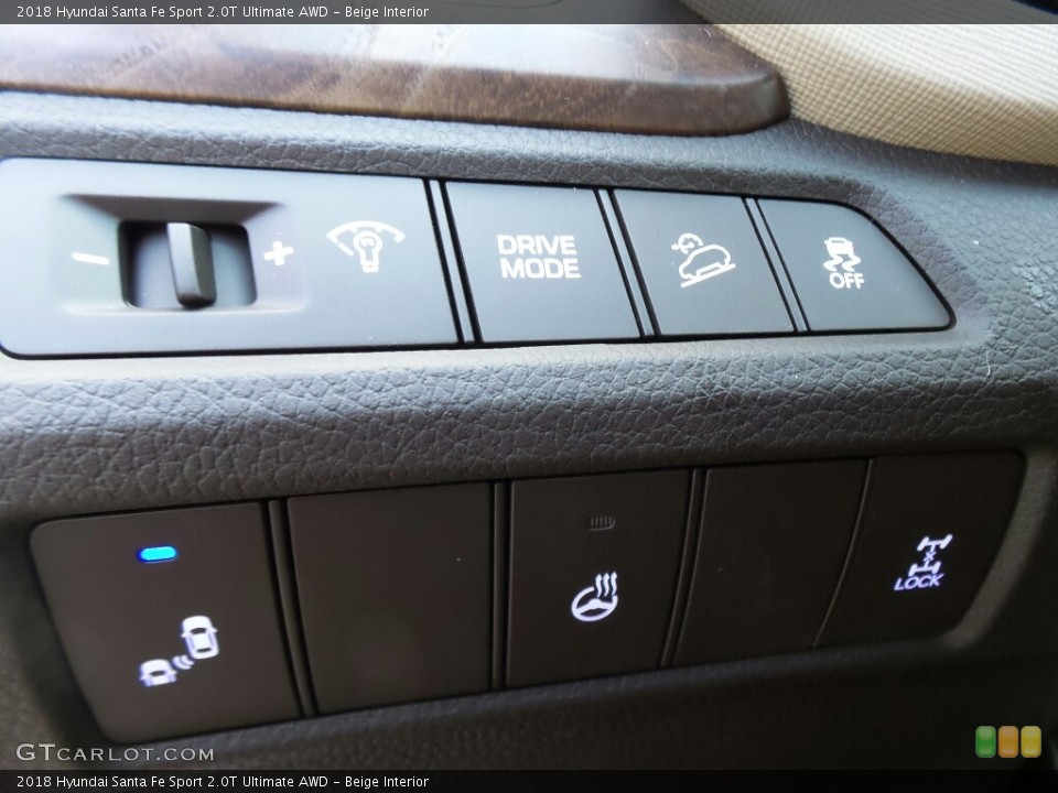 Beige Interior Controls for the 2018 Hyundai Santa Fe Sport 2.0T Ultimate AWD #124121593