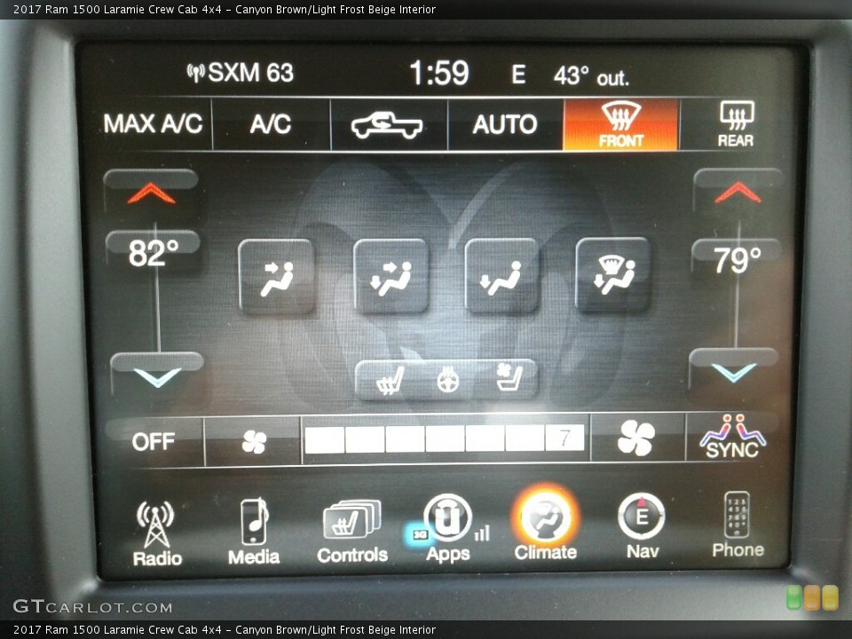 Canyon Brown/Light Frost Beige Interior Controls for the 2017 Ram 1500 Laramie Crew Cab 4x4 #124426027