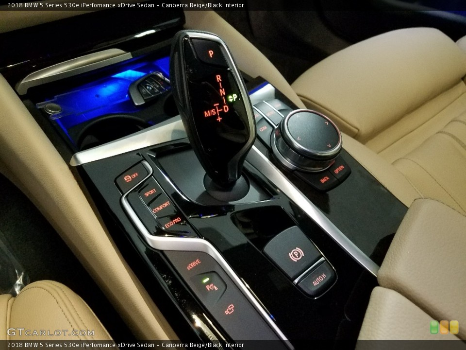 Canberra Beige/Black Interior Transmission for the 2018 BMW 5 Series 530e iPerfomance xDrive Sedan #125259685