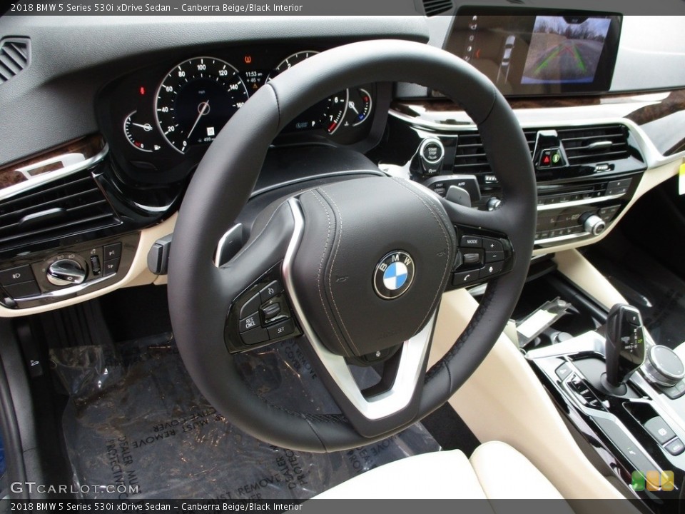 Canberra Beige/Black Interior Steering Wheel for the 2018 BMW 5 Series 530i xDrive Sedan #125460396