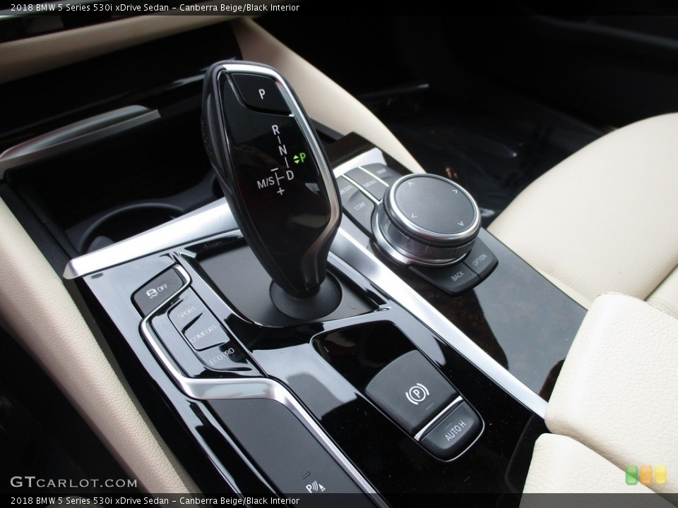Canberra Beige/Black Interior Transmission for the 2018 BMW 5 Series 530i xDrive Sedan #125460489