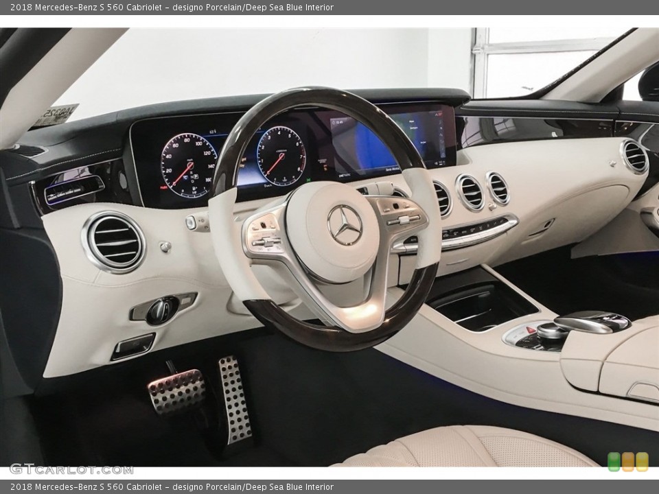 designo Porcelain/Deep Sea Blue Interior Dashboard for the 2018 Mercedes-Benz S 560 Cabriolet #126196416