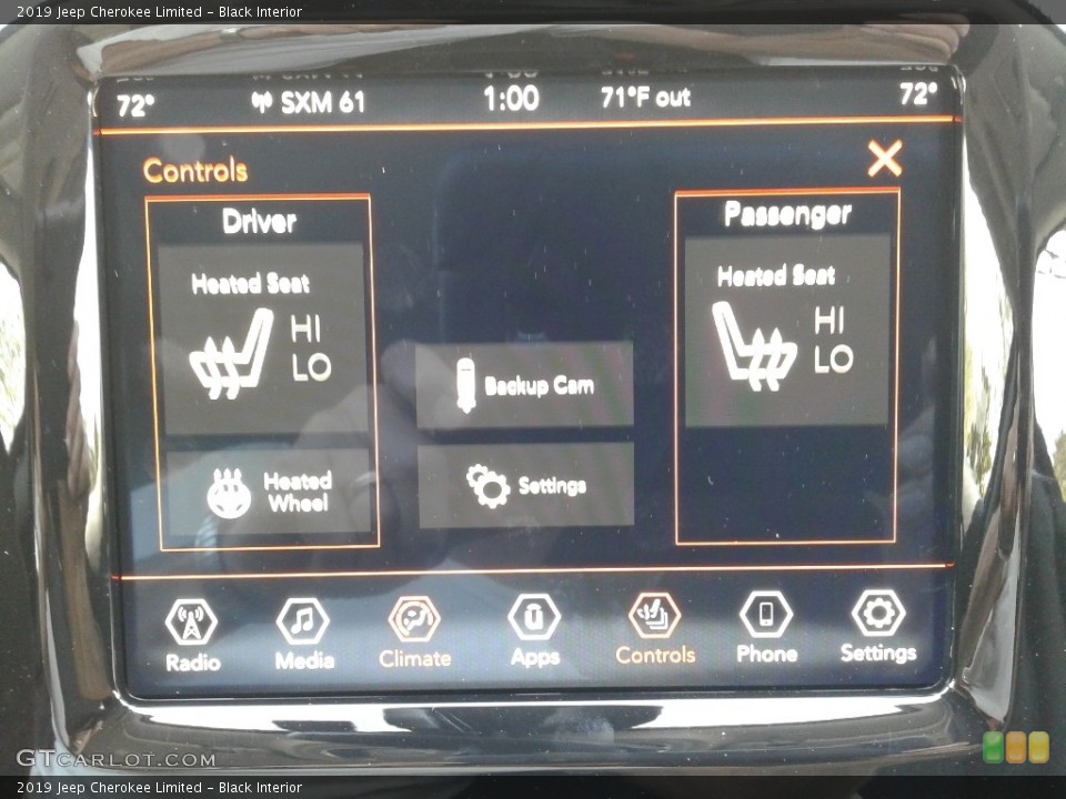 Black Interior Controls for the 2019 Jeep Cherokee Limited #126620088