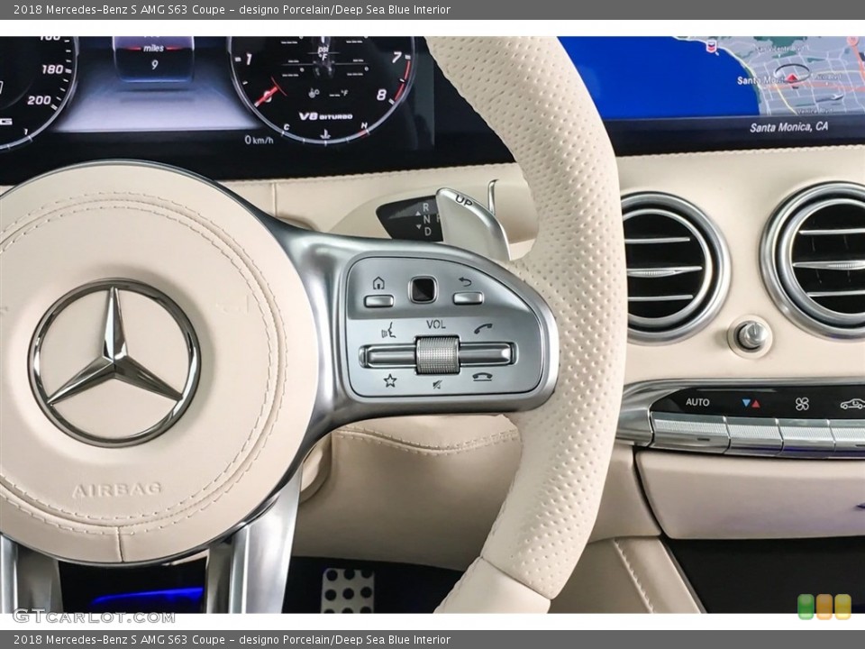 designo Porcelain/Deep Sea Blue Interior Controls for the 2018 Mercedes-Benz S AMG S63 Coupe #126711977