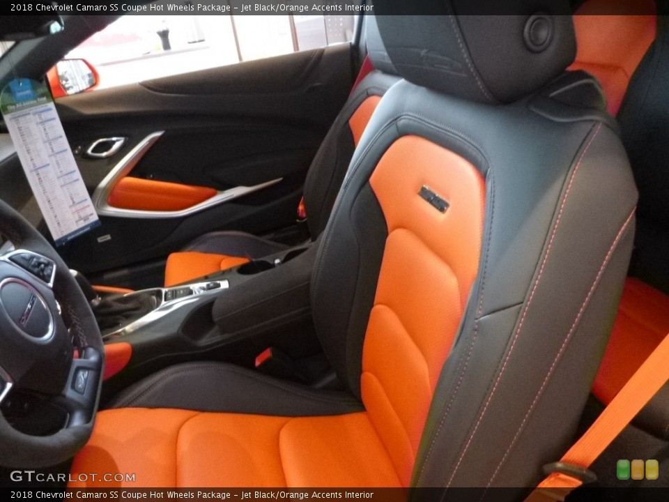 Jet Black/Orange Accents Interior Front Seat for the 2018 Chevrolet Camaro SS Coupe Hot Wheels Package #126775013