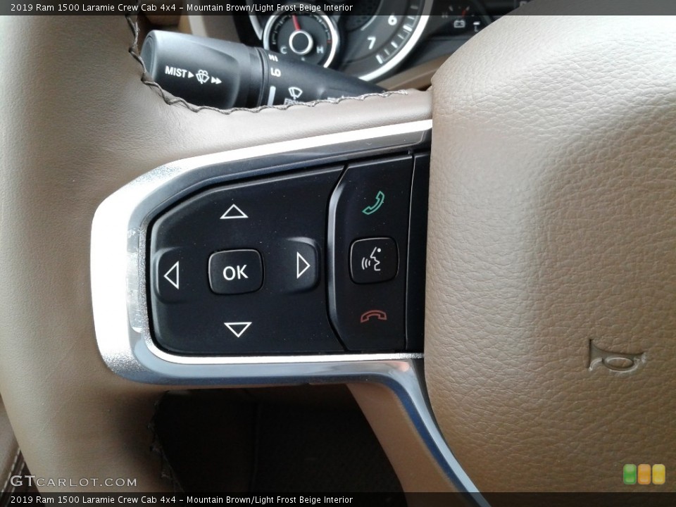Mountain Brown/Light Frost Beige Interior Controls for the 2019 Ram 1500 Laramie Crew Cab 4x4 #126833411