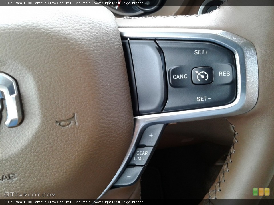 Mountain Brown/Light Frost Beige Interior Controls for the 2019 Ram 1500 Laramie Crew Cab 4x4 #126833432