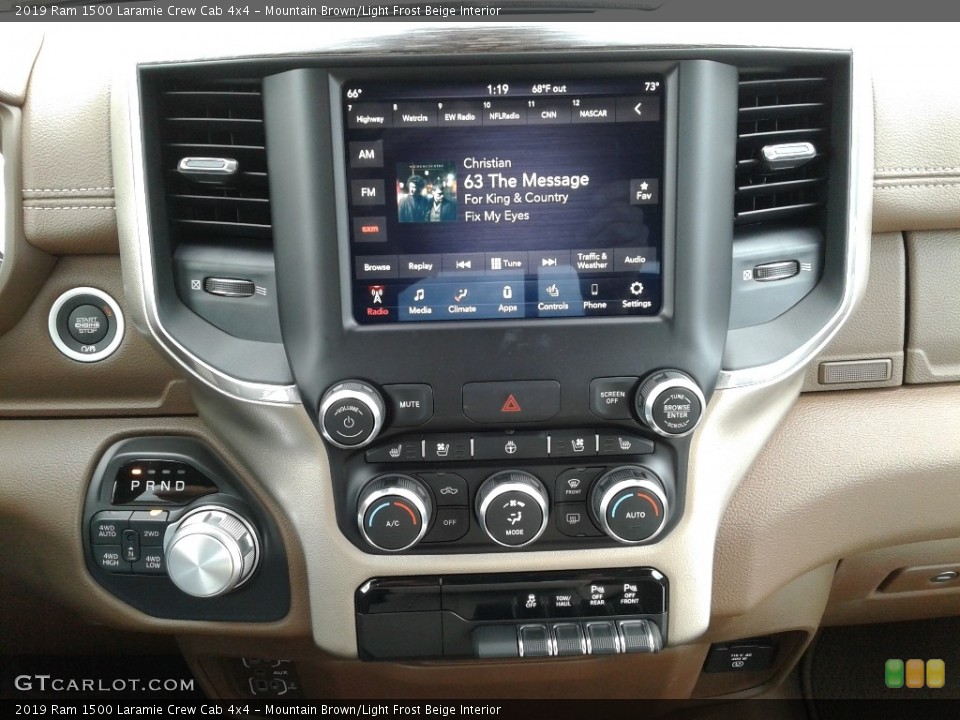 Mountain Brown/Light Frost Beige Interior Controls for the 2019 Ram 1500 Laramie Crew Cab 4x4 #126833474