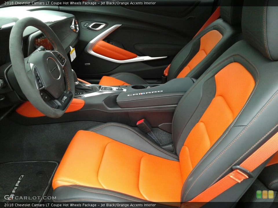 Jet Black/Orange Accents Interior Front Seat for the 2018 Chevrolet Camaro LT Coupe Hot Wheels Package #127237825