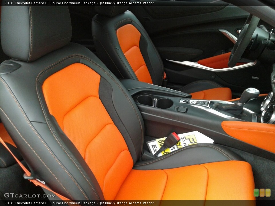 Jet Black/Orange Accents Interior Front Seat for the 2018 Chevrolet Camaro LT Coupe Hot Wheels Package #127237915